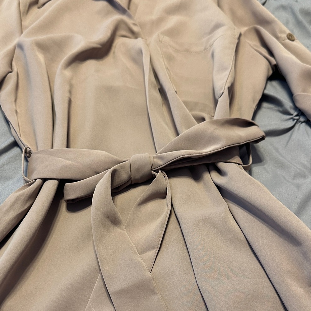 Camel Belted Shirt Dress - Picture 2 of 6